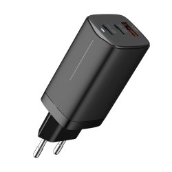 DLH Alimentation secteur USB-C GaN 65W avec 2x USB-C et 1x USB-A - Livré avec câble USB-C 1,8m