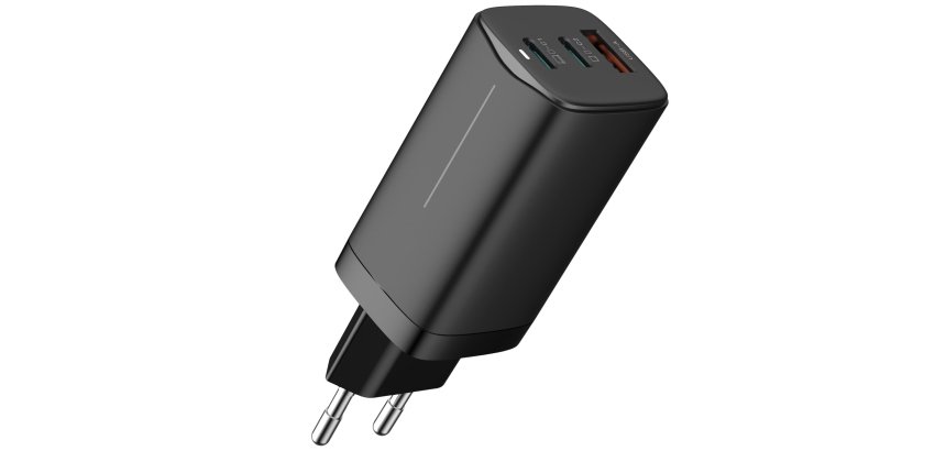 DLH Alimentation secteur USB-C GaN 65W avec 2x USB-C et 1x USB-A - Livré avec câble USB-C 1,8m