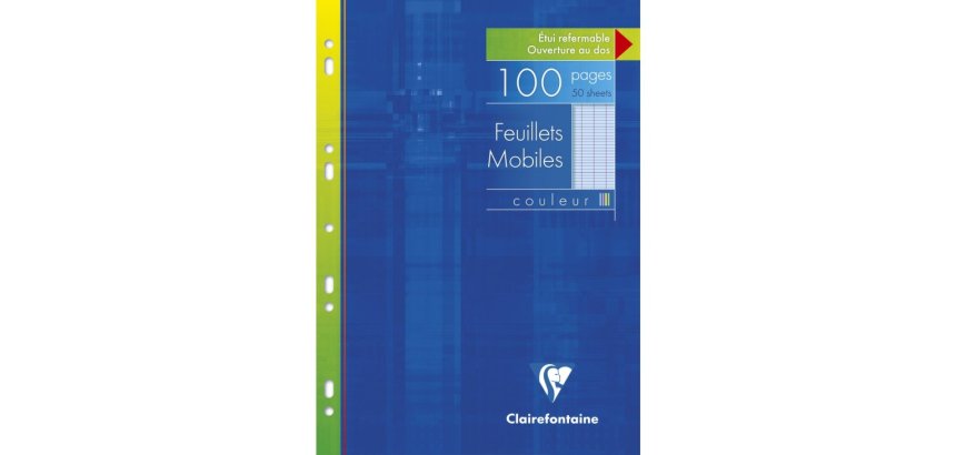 Feuillets mobiles de couleur sous étui A4 100 pages perforées grands carreaux