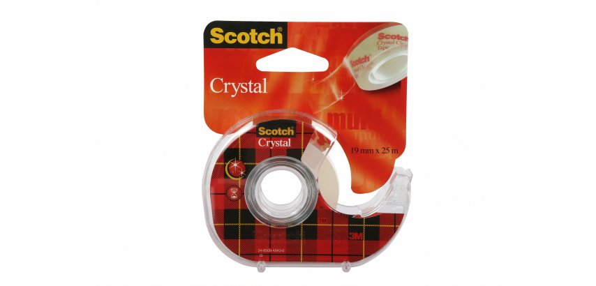 Dévidoir scotch crystal transparent rechargeable + 1 ruban adhésif 19mmx25m