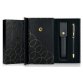 Stylo-bille et etui en simili cuir belius passion aluminium brosse attributs or encre bleue coloris noir coffret cadeau
