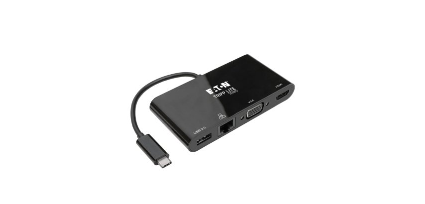 Tripp Lite U444-06N-HV4GUB Adaptador USB 3.1 Gen 1 USB-C, 4K @30Hz - HDMI, VGA, Puerto de Hub USB-A y Gigabit Ethernet, Negro