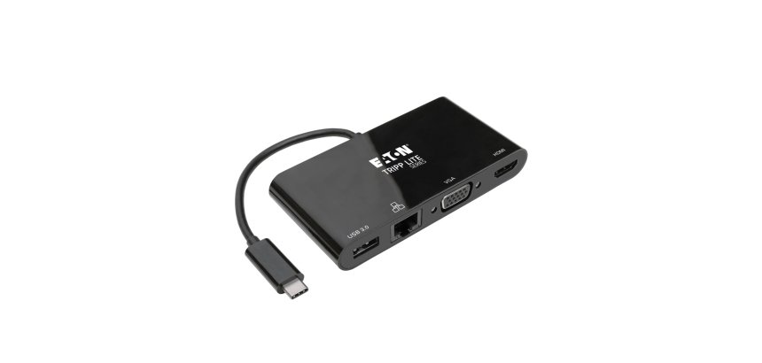 Tripp Lite U444-06N-HV4GUB Adaptador USB 3.1 Gen 1 USB-C, 4K @30Hz - HDMI, VGA, Puerto de Hub USB-A y Gigabit Ethernet, Negro