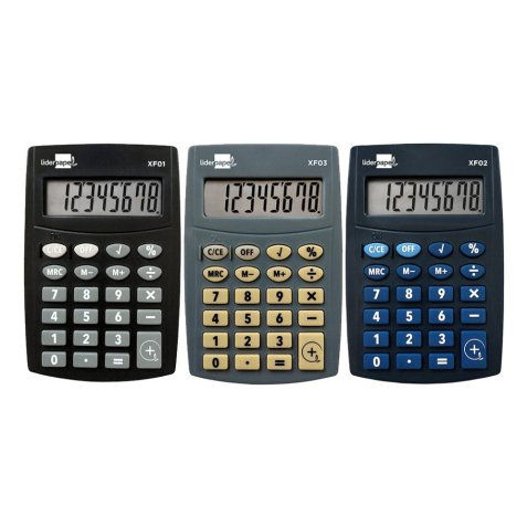 Calculatrice de poche liderpapel xf01 8 chiffres    avec pile 99x64x9 mm          pr sentoir de 16u