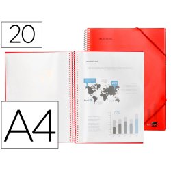 Protège-documents liderpapel polypropylène couverture rigide spirale 20 pochettes fixes a4 210x297mm coloris rouge