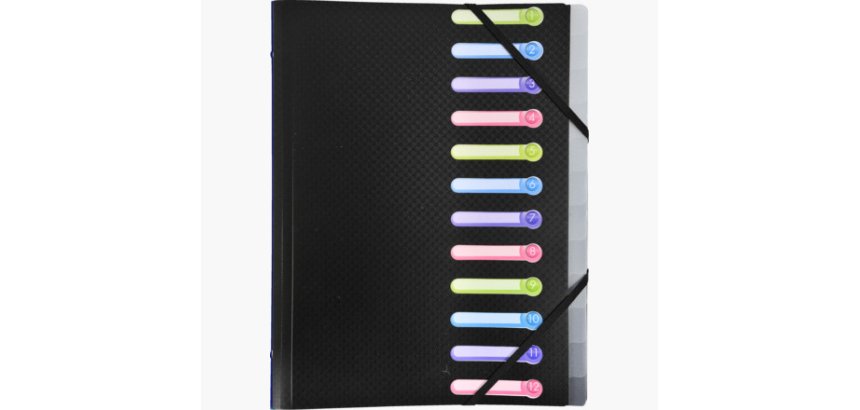Trieur exacompta 3 rabats polypro a4 avec elastiques et fenetres 12 compartiments     coloris assortis