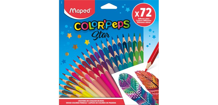Crayon couleur maped color'peps mine resistante    facile a tailler coloris      assortis etui de 72 unites
