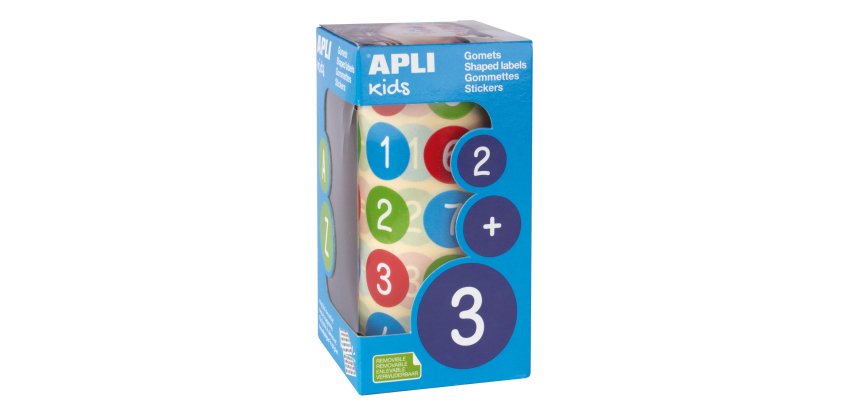 Gommette apli kids enlevable ronde 20mm 123 majuscules multicolores rouleau 900 unités