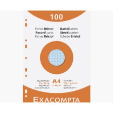 Étui de 100 fiches - bristol quadrillé 5x5 perforé 210x297mm - Couleurs assorties