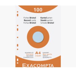 Étui de 100 fiches - bristol quadrillé 5x5 perforé 210x297mm - Couleurs assorties