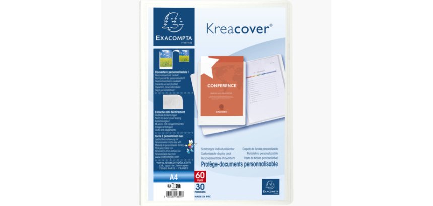 Protège-documents en polypropylène rigide Kreacover® 60 vues - A4 - Blanc