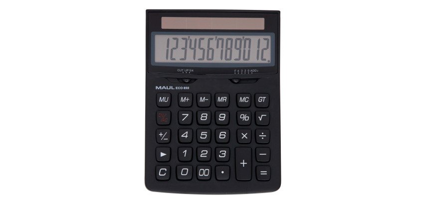Calculatrice maul bureau eco 850 12 chiffres ecran 1 ligne 3 touches memoires touche pourcentage racines coloris noir
