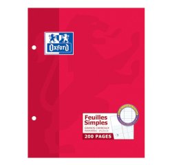 Feuilles simples Oxford 17x22cm grands carreaux Seyès 200 pages étui carte rouge