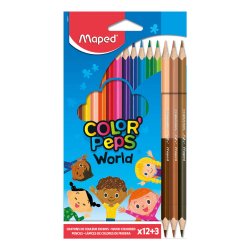 Crayon couleur maped color'peps \"world\" + 3 duos   ton  peau pochette de 12