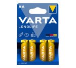 Varta Longlife, Batteria Alcalina, AA, Mignon LR6, 1.5V, Blister da 4, Made in Germany