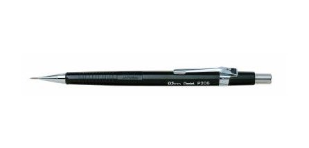 Porte-mine pentel p200 0.5mm embout et agrafe métalliques canon fixe longueur 4 mm gomme rechargeable corps noir