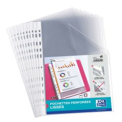 Lot de 50 pochettes perforées Oxford a4 polypro lisse 5/100émeincolore