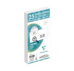 Paquet de 25 Enveloppes Blanches DL-110x220mm - Auto-Adhésives - 80g/m2 - Fenêtre Papier Cristal de 35x100 (position 20/20) - Blanc