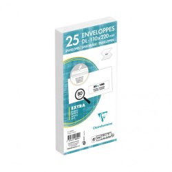 Paquet de 25 Enveloppes Blanches DL-110x220mm - Auto-Adhésives - 80g/m2 - Fenêtre Papier Cristal de 35x100 (position 20/20) - Blanc