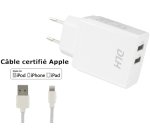 DLH Chargeur secteur 2 ports USB 12W avec cable Apple lightning MFI pour iPhone et iPad