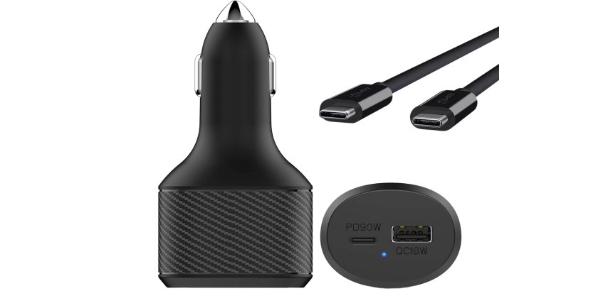 DLH Chargeur voiture allume cigare USB-C 90W Power Delivery pour ordinateur portable + USB-A 18W QC 3.0