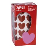 Gommette apli kids motif coeur 20x18mm coloris rouge rouleau 30 feuilles boîte 900 unités