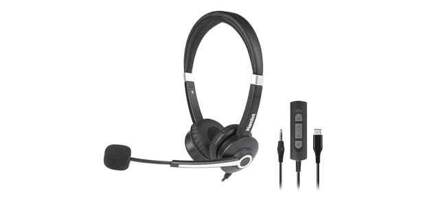 Hamlet HHEADM-CJS cuffia e auricolare Cablato A Padiglione Ufficio USB tipo-C Nero
