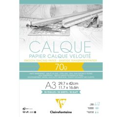 Papier Calque bloc collé 50F A3 70/75g