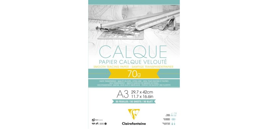 Papier Calque bloc collé 50F A3 70/75g