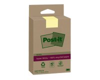 Bloc-notes post-it super sticky grand format recycles 102x152mm 45f repositionnables lignes coloris jaune pack 4 blocs
