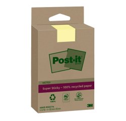 Bloc-notes post-it super sticky grand format recycles 102x152mm 45f repositionnables lignes coloris jaune pack 4 blocs