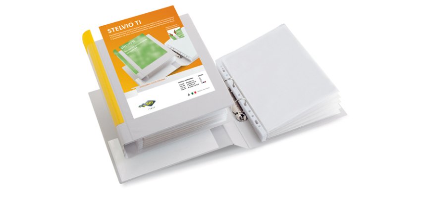 Raccoglitore personalizzabile Stelvio TI - 22 x 30 cm - 2 anelli a D 40 mm - dorso 5,5 cm - bianco - Sei Rota