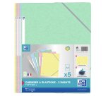Chemise oxford top file+ carte lustree a4 210x297mm 3  rabats elast etiquette dos    coloris assortis pastel lot 5