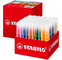 Feutre coloriage stabilo powermax maxi schoolpack encre lavable pointe large bloquee coloris assortis carton 140 unites