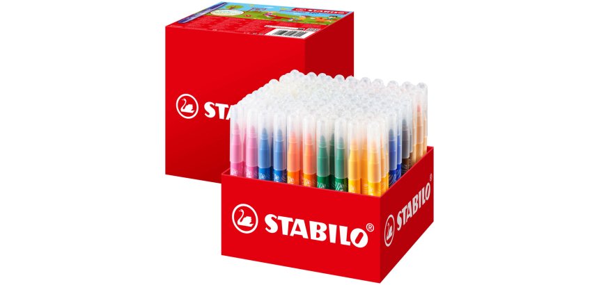 Feutre coloriage stabilo powermax maxi schoolpack encre lavable pointe large bloquee coloris assortis carton 140 unites