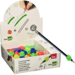 Adaptateur crayon liderpapel plastique idéal apprentissage écriture gaucher/droitier couleur bleu rouge paquet 2 unités