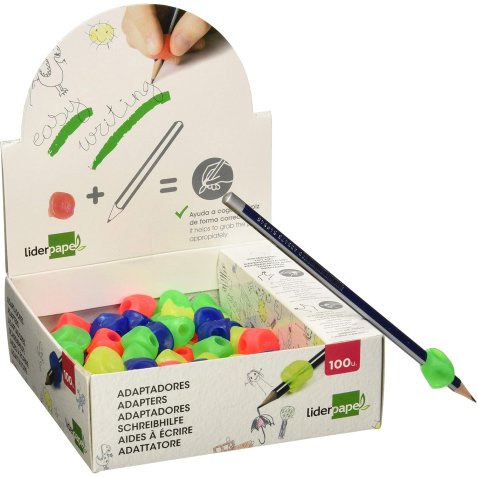 Adaptateur crayon liderpapel plastique idéal apprentissage écriture gaucher/droitier couleur bleu rouge paquet 2 unités