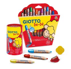 Crayon couleur giotto be-bè maxi testé dermatologiquement étui 12 unités + 1 taille-crayon