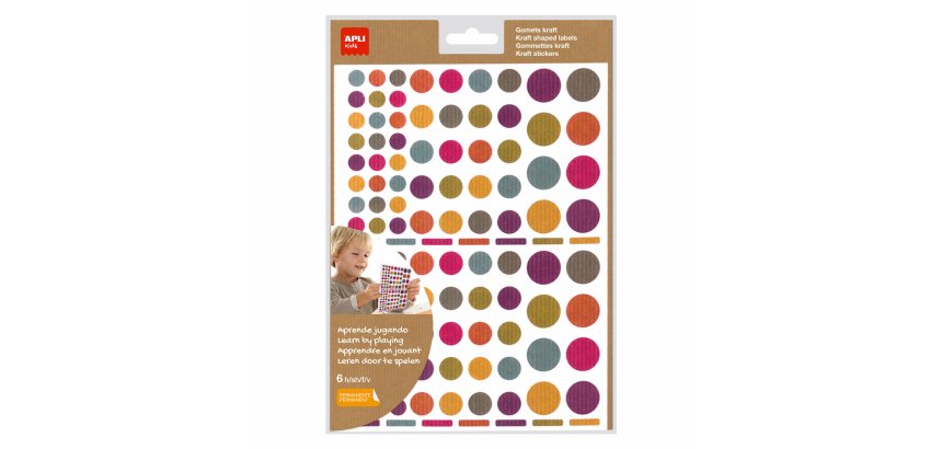 Gommette apli kids kraft rondes tailles et coloris     assortis 624 unites