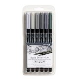 Etui plastique 6 feutres AQUABRUSH DUO double pointe (fine & pinceau) nuances de gris