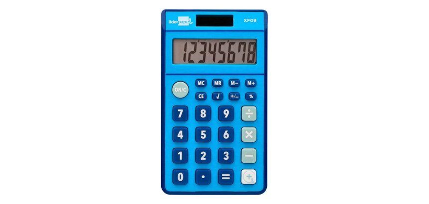 Calculadora liderpapel bolsillo xf09 8 digitos solar y pilas color azul 115x65x8 mm