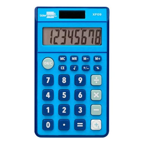 Calculadora liderpapel bolsillo xf09 8 digitos solar y pilas color azul 115x65x8 mm