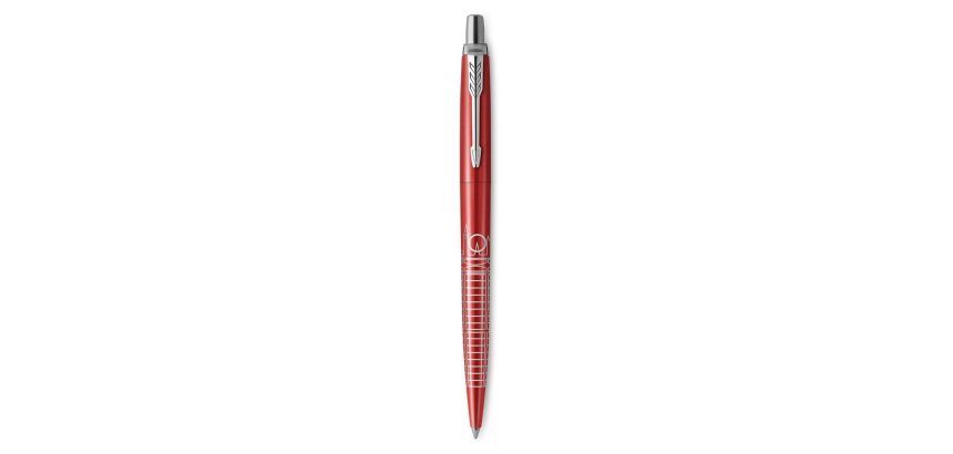 Stylo-bille parker jotter world londres retractable     clip corps rouge metallise    pointe moyenne encre bleue