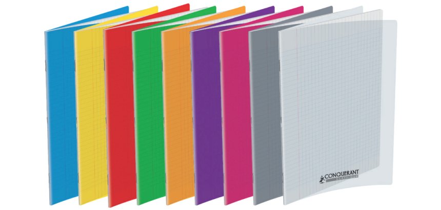 Cahier conquerant poplypropylene indechirable   et lavable papier velin extra 24x32 cm 96 pages 5x5 piqure