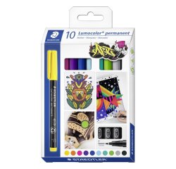 Marqueur staedtler permanent dry safe lumocolor  318       pointe fine 0,6mm coloris     assrotis etui de 10 feutres