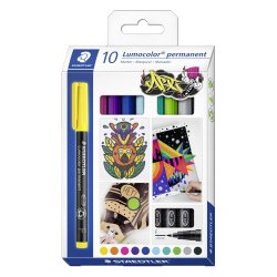 Marqueur staedtler permanent dry safe lumocolor  318       pointe fine 0,6mm coloris     assrotis etui de 10 feutres