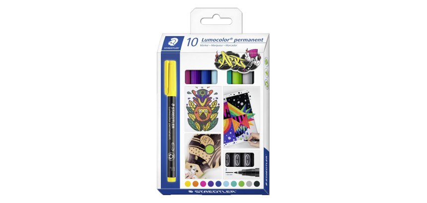 Marqueur staedtler permanent dry safe lumocolor  318       pointe fine 0,6mm coloris     assrotis etui de 10 feutres