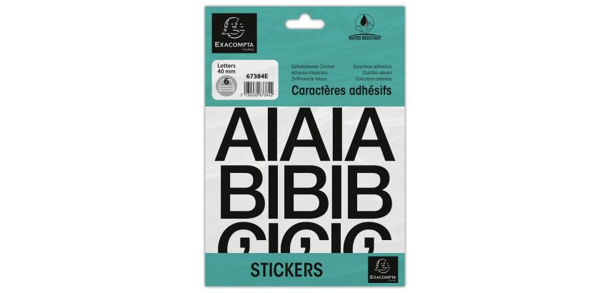 Pochette de lettres adhésives noires A-Z 40 mm - Noir