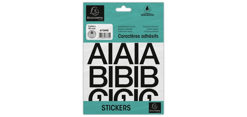 Pochette de lettres adhésives noires A-Z 40 mm - Noir