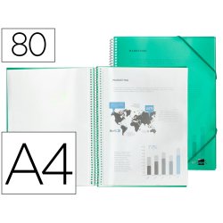Protège-documents liderpapel polypropylène couverture rigide spirale 80 pochettes fixes a4 210x297mm coloris vert